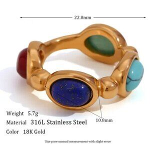 BOHO Stainless Steel Gold Plated Natural Mixed Stone Ring